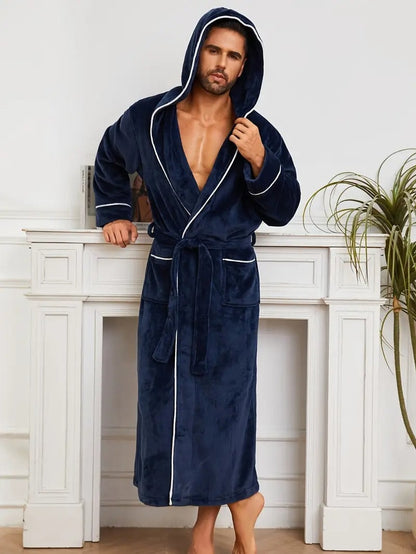 The Greenwich Men's Hooded Long Bathrobe with Belt — 11