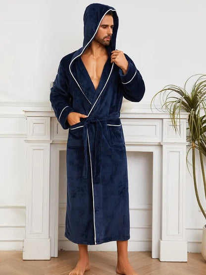 The Greenwich Men's Hooded Long Bathrobe with Belt — 10