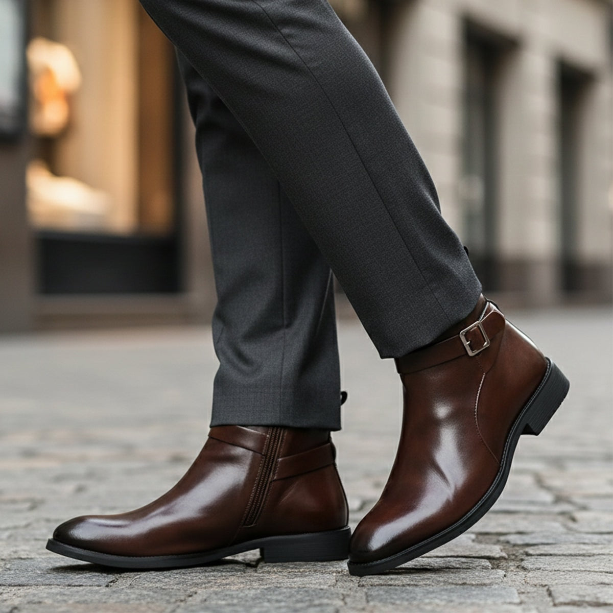 The Franciacorta Men’s Leather Ankle Boots with Side Zip & Non Slip Sole — 10