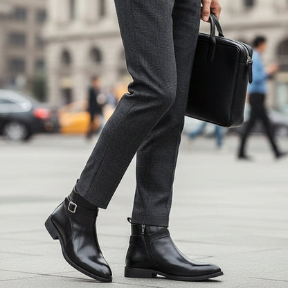 The Franciacorta Men’s Leather Ankle Boots with Side Zip & Non Slip Sole — 9