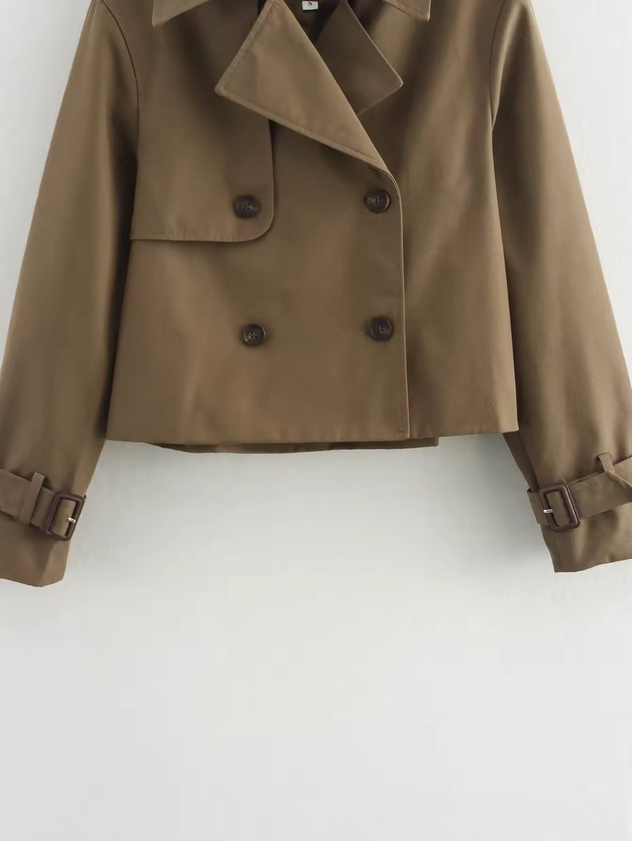 Grace | Women's Cropped Double-Breasted Trench Coat Buckle-Cuff Jacket