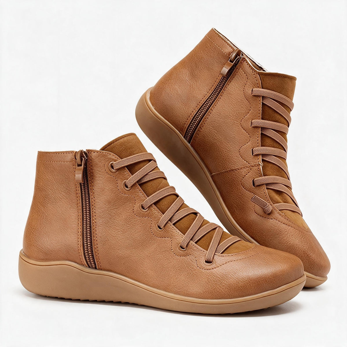 Isabella | Women's Lace-Up Side-Zip Flat Leather ankle boots