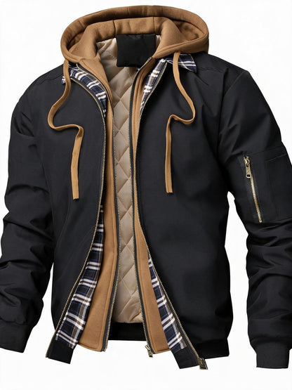 Veste à capuche unie pour homme - Coupe ample avec fermeture éclair intégrale, doublure complète pour printemps/automne/