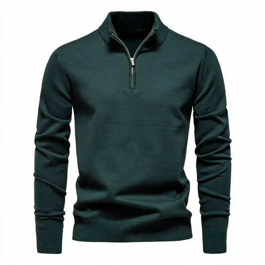 Pull pour hommes avec fermeture éclair courte et col montant à la mode