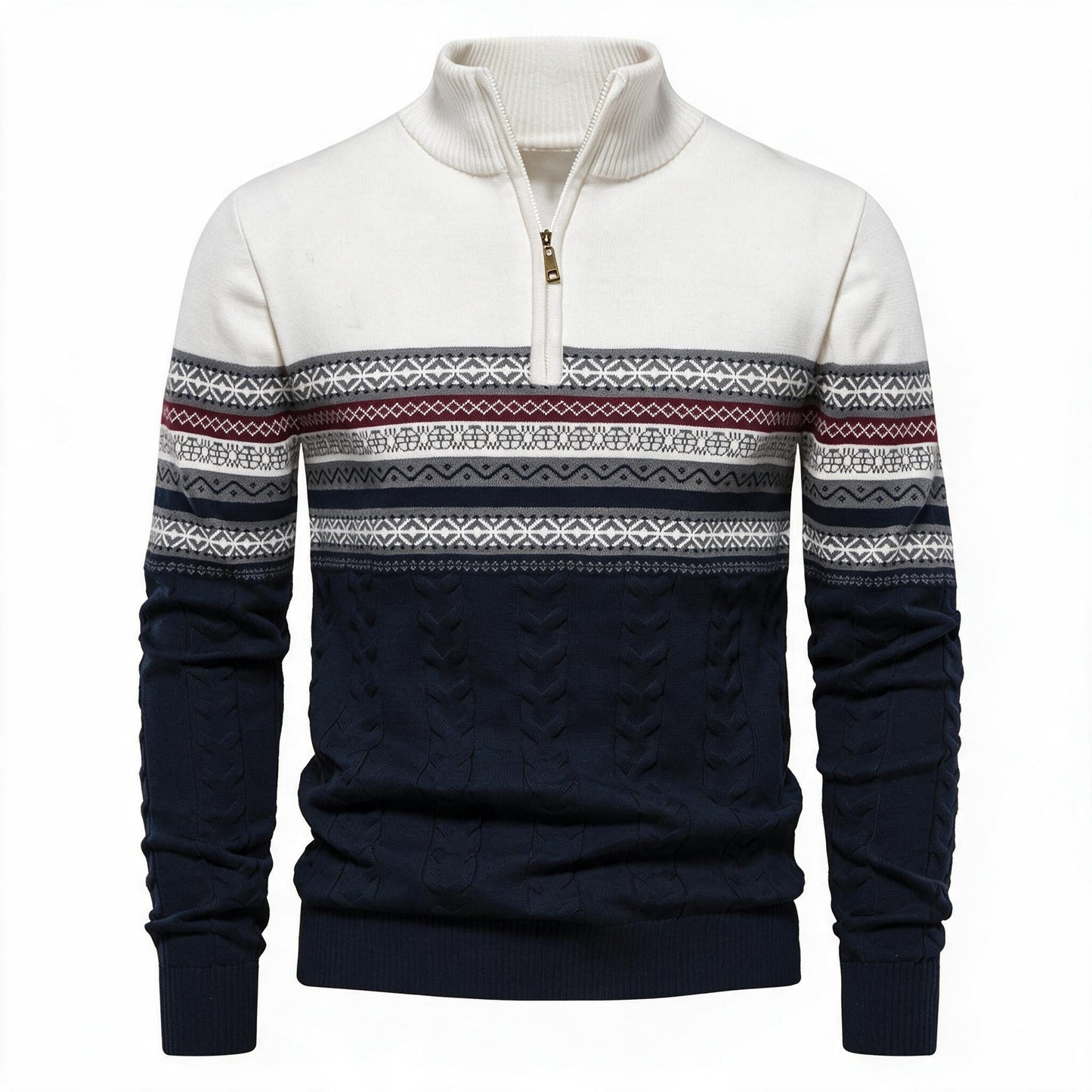 Pull pour hommes avec fermeture éclair moderne et motifs colorés attrayants