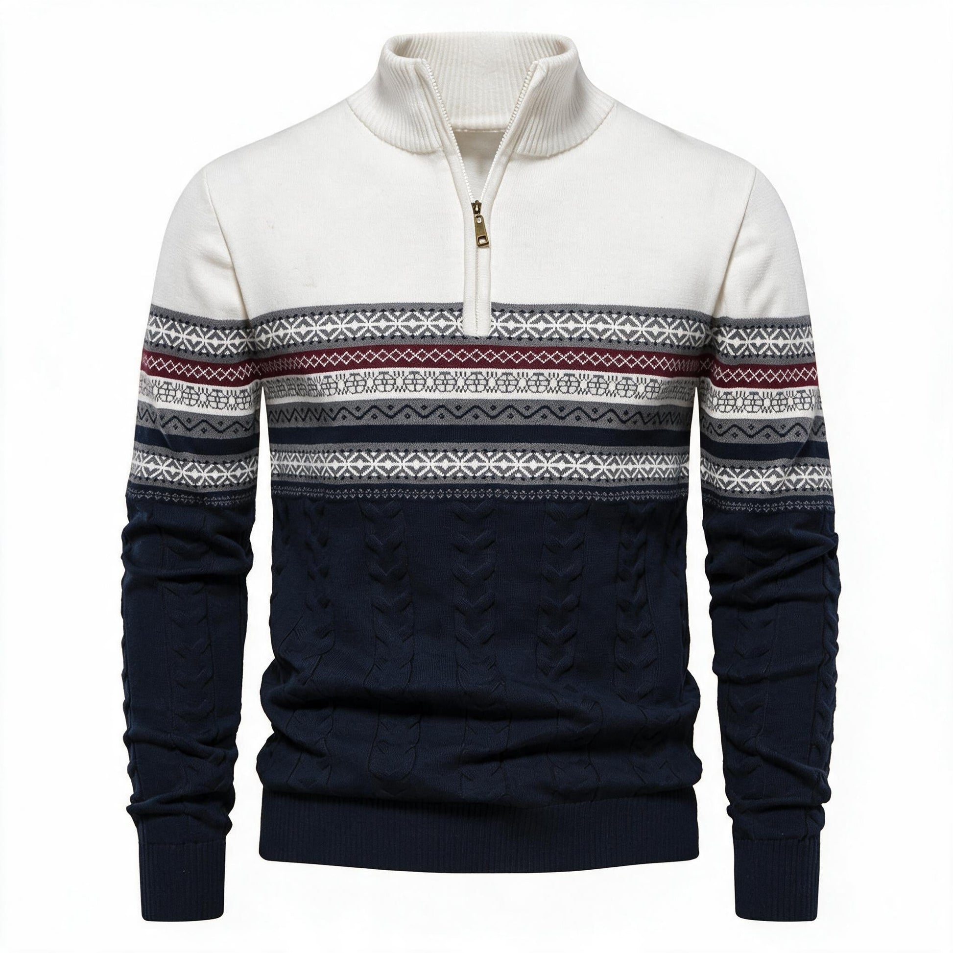 Pull pour hommes avec fermeture éclair moderne et motifs colorés attrayants