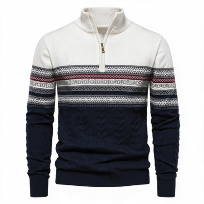 Pull pour hommes avec fermeture éclair moderne et motifs colorés attrayants