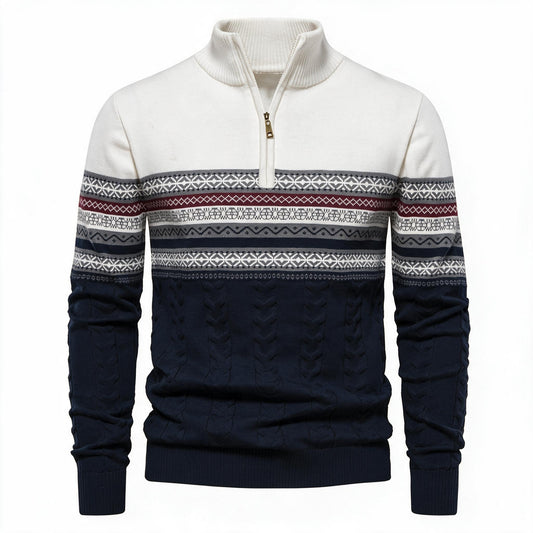 Pull pour hommes avec fermeture éclair moderne et motifs colorés attrayants