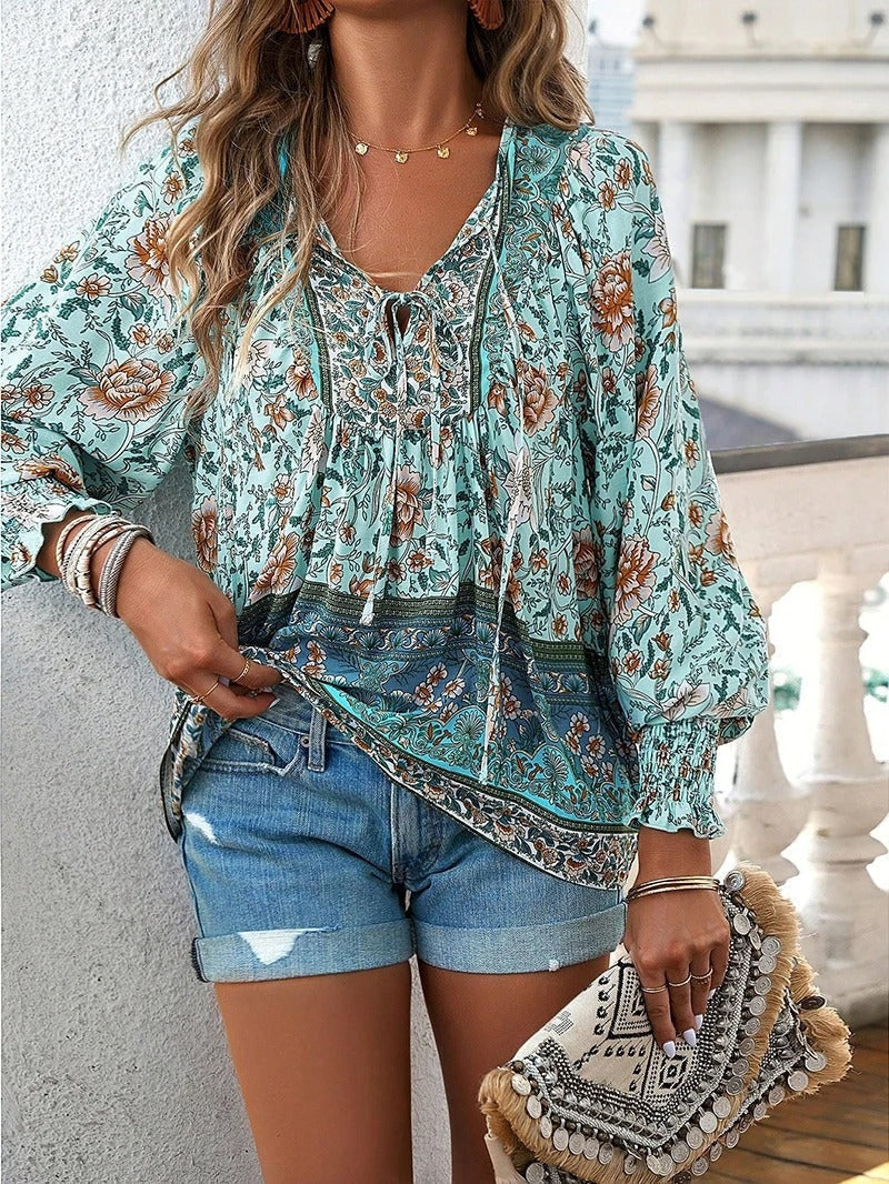 Marije | Dames Boho Bloemenprint V-hals Blouse — 11