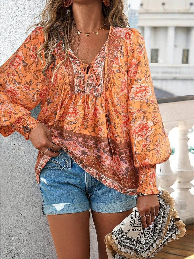 Marije | Dames Boho Bloemenprint V-hals Blouse — 12