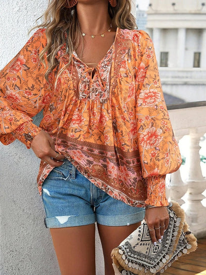 Marije | Dames Boho Bloemenprint V-hals Blouse — 12