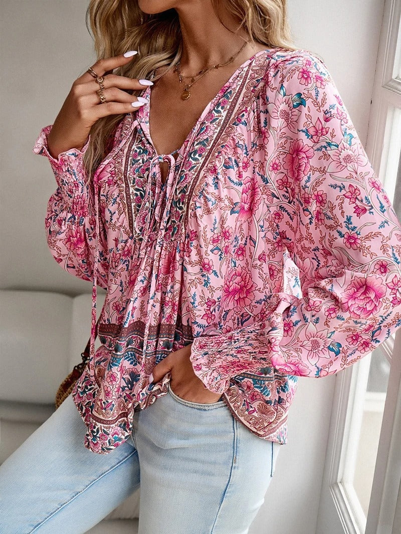 Marije | Dames Boho Bloemenprint V-hals Blouse — 1