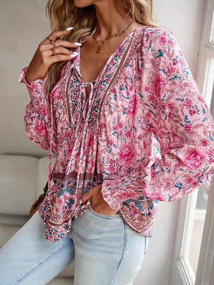 Marije | Dames Boho Bloemenprint V-hals Blouse — 1