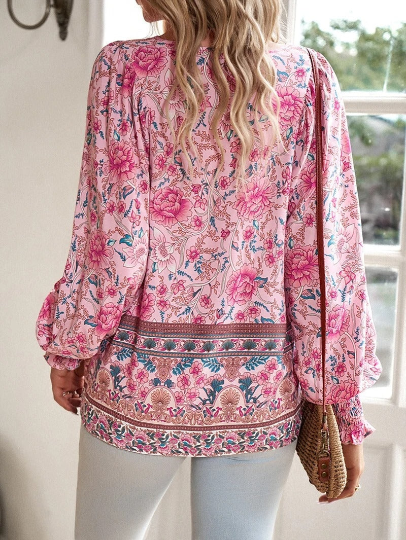 Marije | Dames Boho Bloemenprint V-hals Blouse — 2