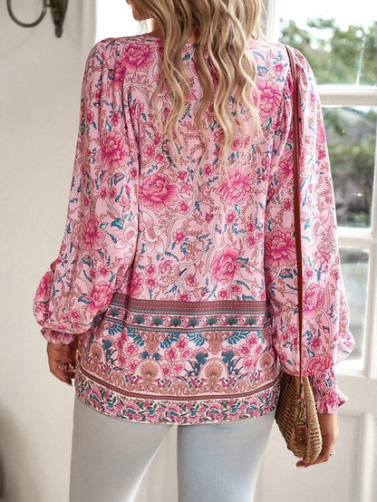 Marije | Dames Boho Bloemenprint V-hals Blouse — 2