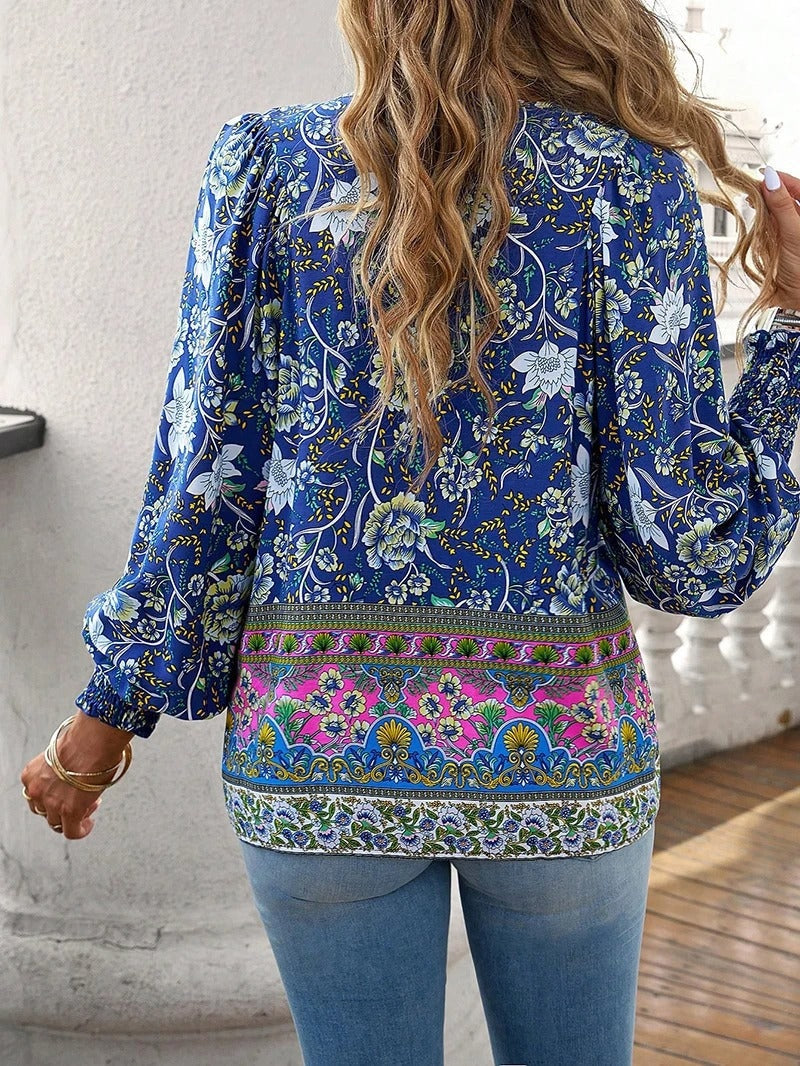 Marije | Dames Boho Bloemenprint V-hals Blouse — 4