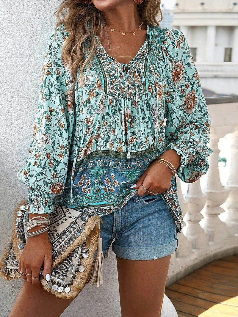 Marije | Dames Boho Bloemenprint V-hals Blouse — 5