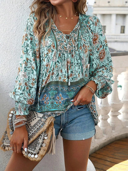 Marije | Dames Boho Bloemenprint V-hals Blouse — 5