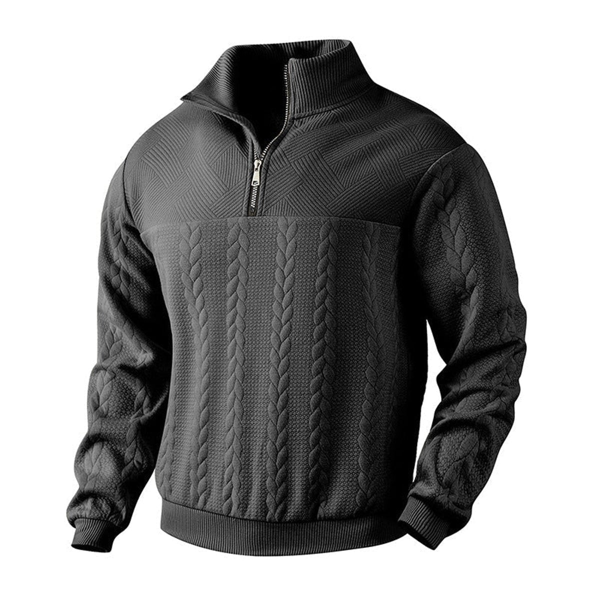 Alexander | Pull en tricot à torsades pour hommes avec fermeture éclair quart — 10