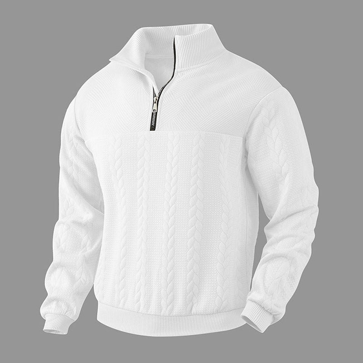Alexander | Pull en tricot à torsades pour hommes avec fermeture éclair quart — 13