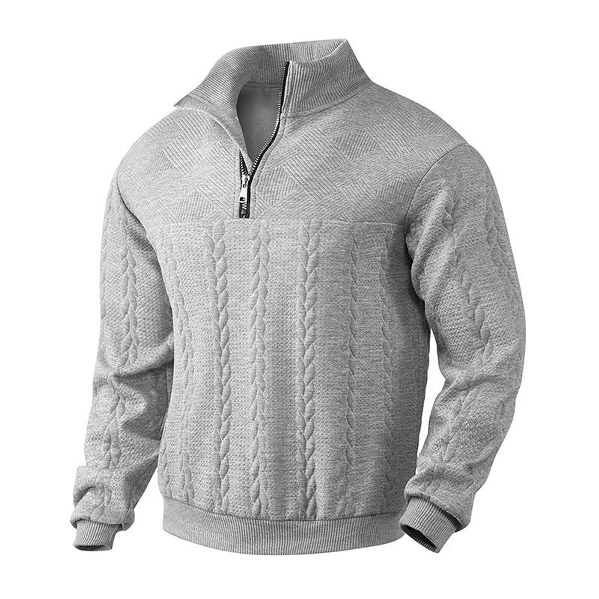 Alexander | Pull en tricot à torsades pour hommes avec fermeture éclair quart — 1