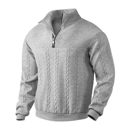 Alexander | Pull en tricot à torsades pour hommes avec fermeture éclair quart — 1