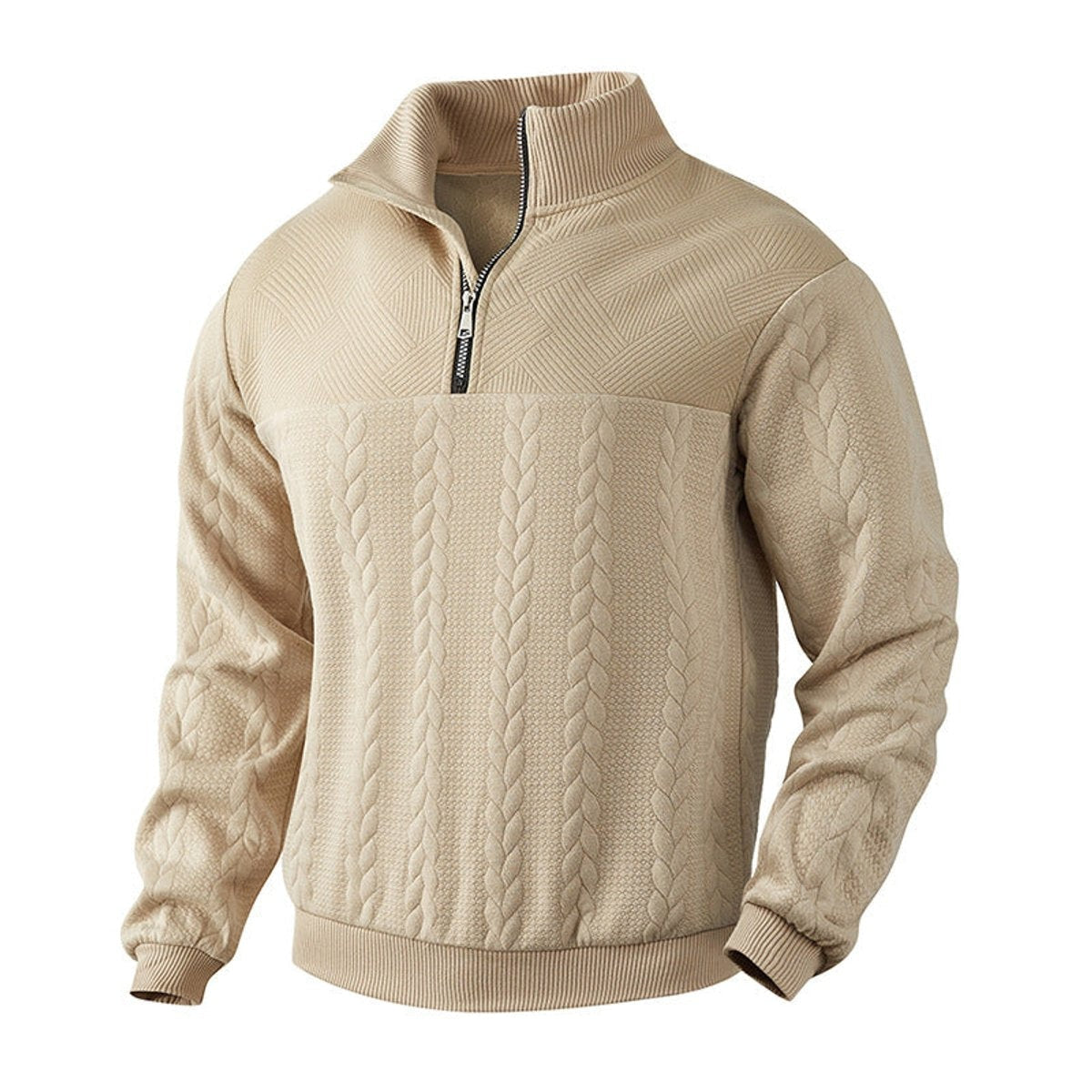 Alexander | Pull en tricot à torsades pour hommes avec fermeture éclair quart — 5