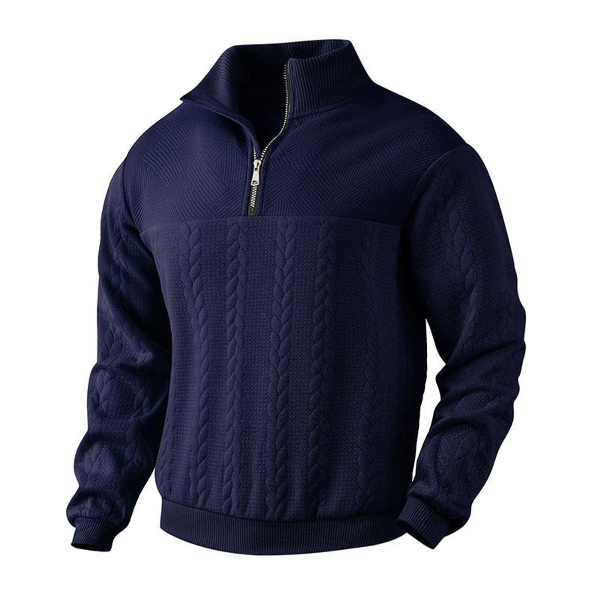 Alexander | Pull en tricot à torsades pour hommes avec fermeture éclair quart — 9