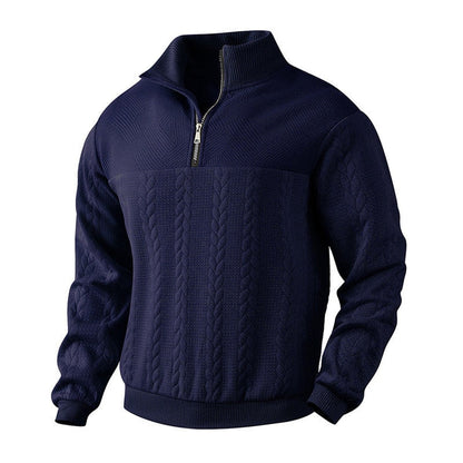 Alexander | Pull en tricot à torsades pour hommes avec fermeture éclair quart — 9