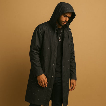 Ryan | Veste de pluie longue pour homme avec capuche imperméable à boutons pression — 2
