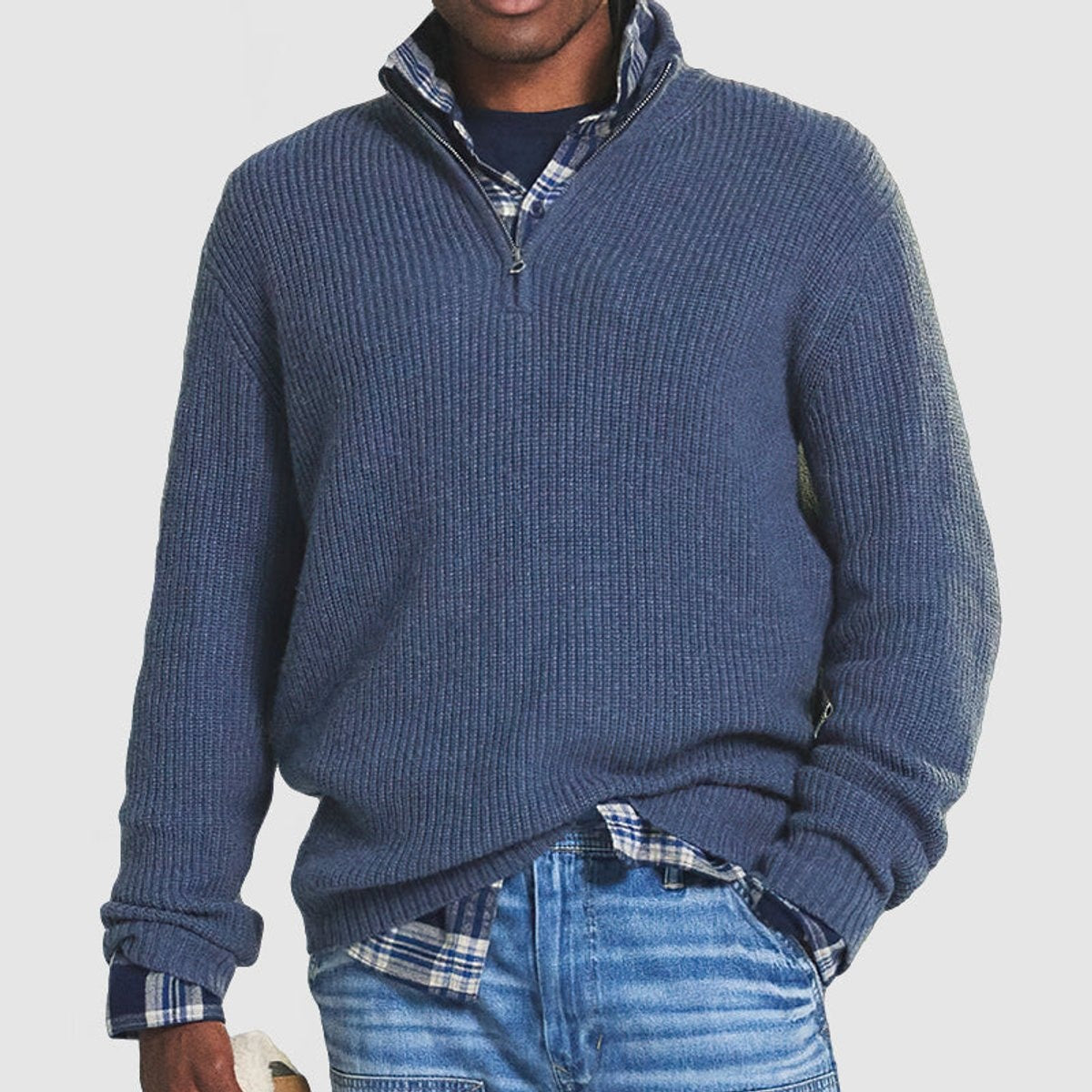 Nathan | Pull en tricot côtelé à col zippé pour hommes, style affaires décontracté — 3