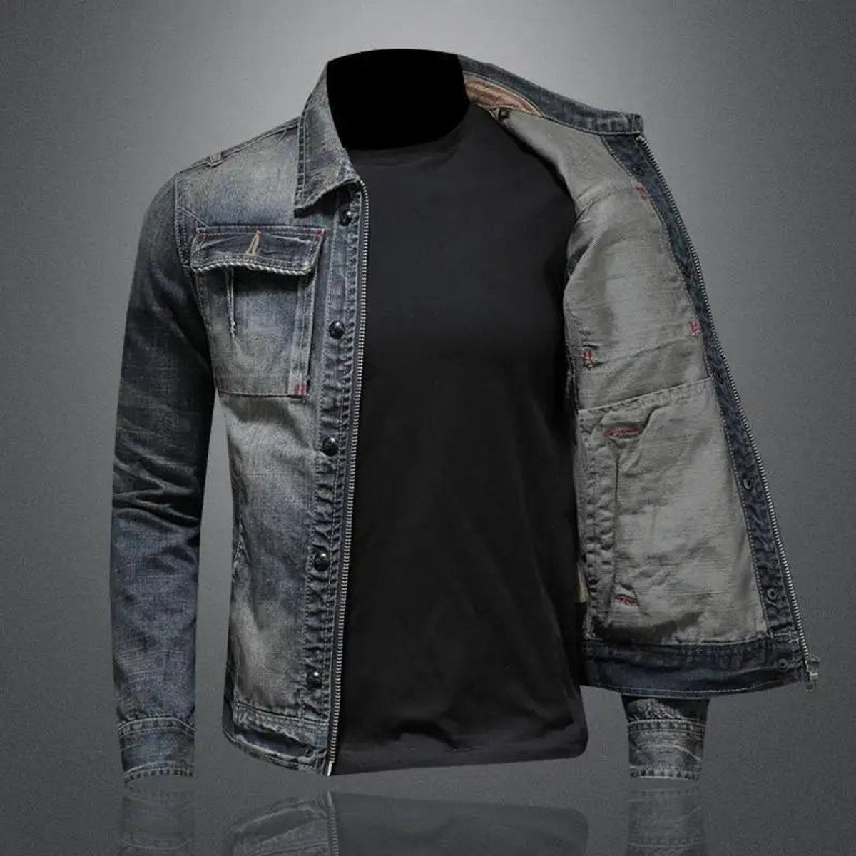 Lucas | Veste zippée en denim délavé rétro pour homme, manteau décontracté — 1