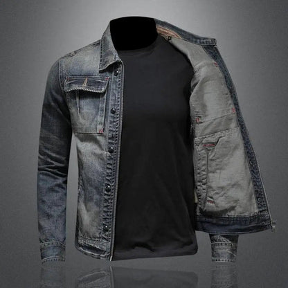 Lucas | Veste zippée en denim délavé rétro pour homme, manteau décontracté — 1