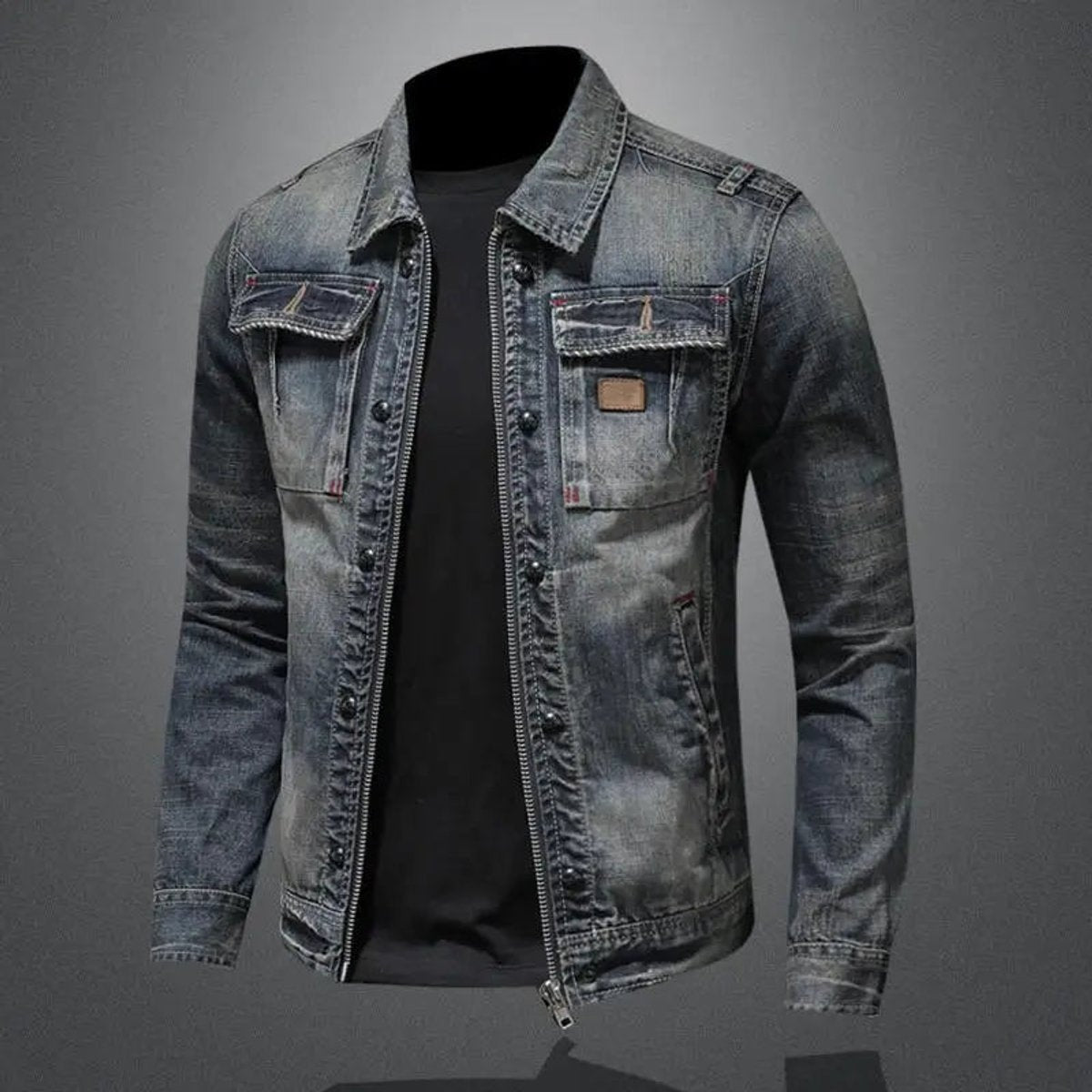 Lucas | Veste zippée en denim délavé rétro pour homme, manteau décontracté — 2