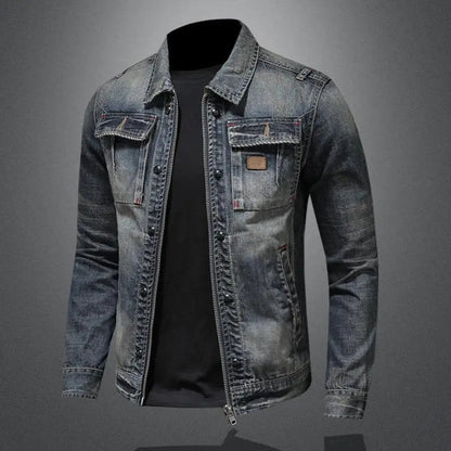 Lucas | Veste zippée en denim délavé rétro pour homme, manteau décontracté — 2