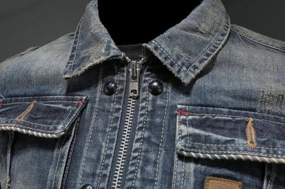 Lucas | Veste zippée en denim délavé rétro pour homme, manteau décontracté — 4
