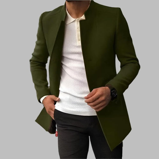 Alexander | Manteau en laine pour homme, coupe slim sans col, ouvert à l'avant — 1
