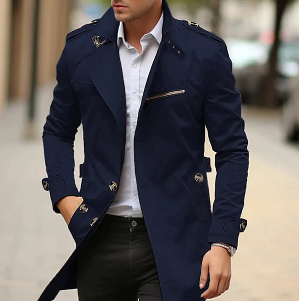 Alexander | Manteau trench en laine pour homme, coupe slim, double boutonnage — 2