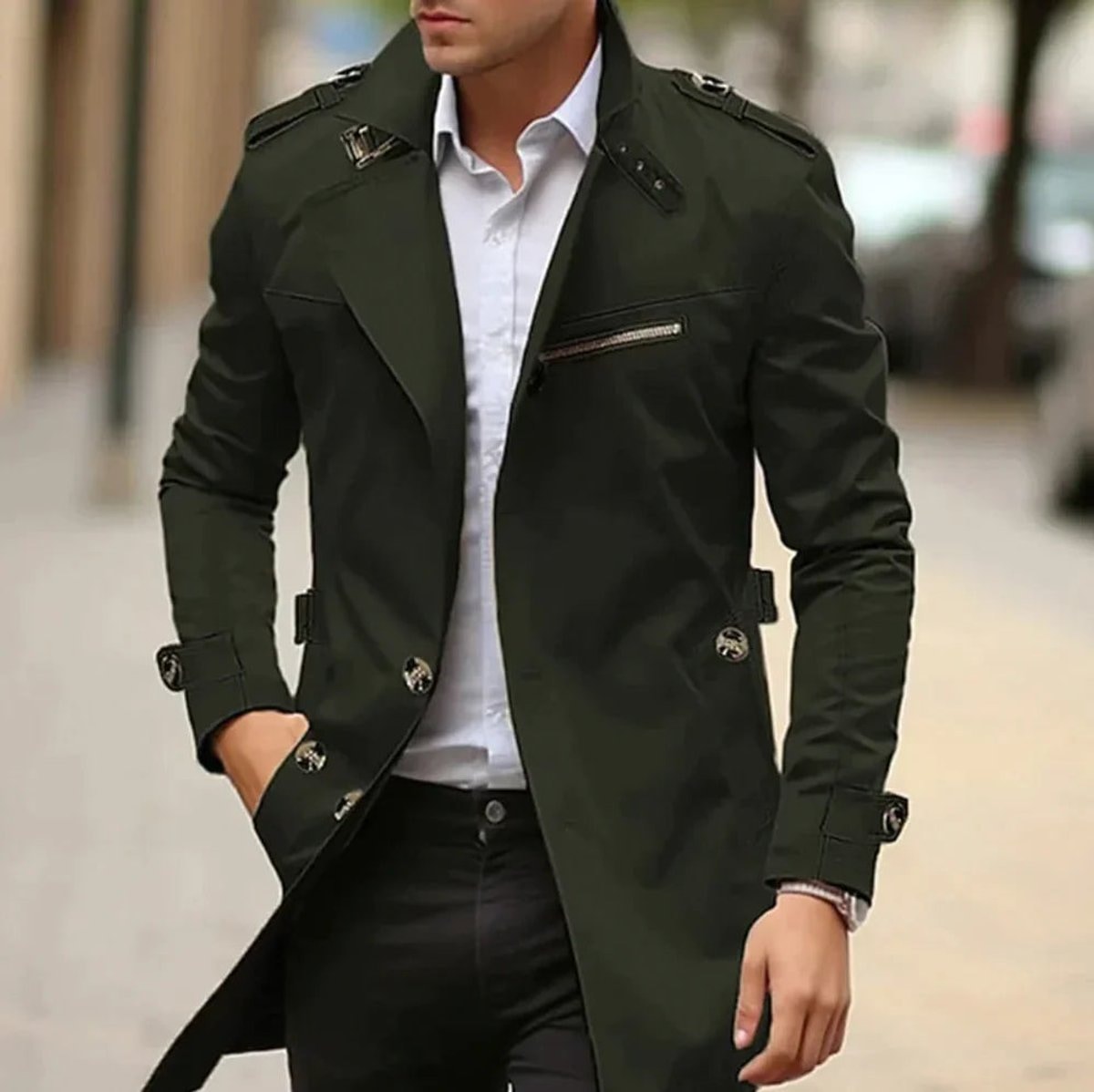 Alexander | Manteau trench en laine pour homme, coupe slim, double boutonnage — 3
