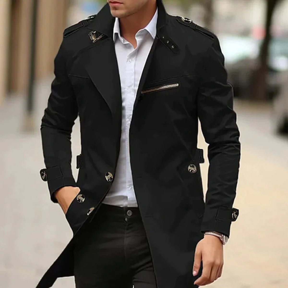 Alexander | Manteau trench en laine pour homme, coupe slim, double boutonnage — 4