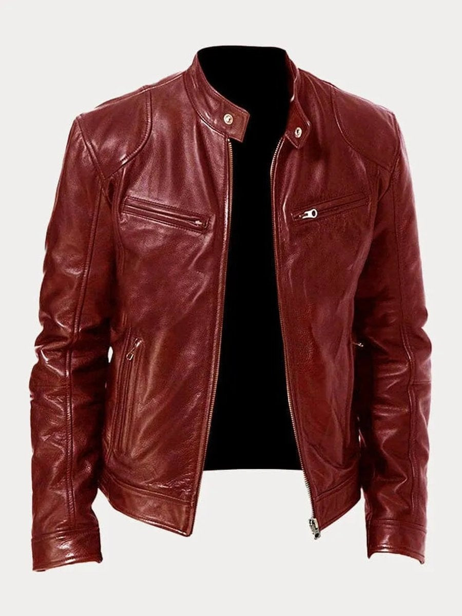 Henry | Veste en cuir matelassée pour homme, coupe slim, col montant — 12