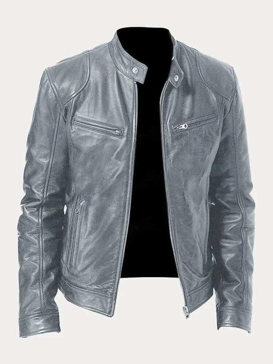 Henry | Veste en cuir matelassée pour homme, coupe slim, col montant — 14
