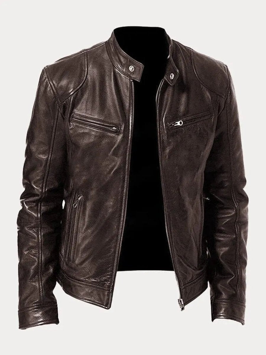 Henry | Veste en cuir matelassée pour homme, coupe slim, col montant — 2