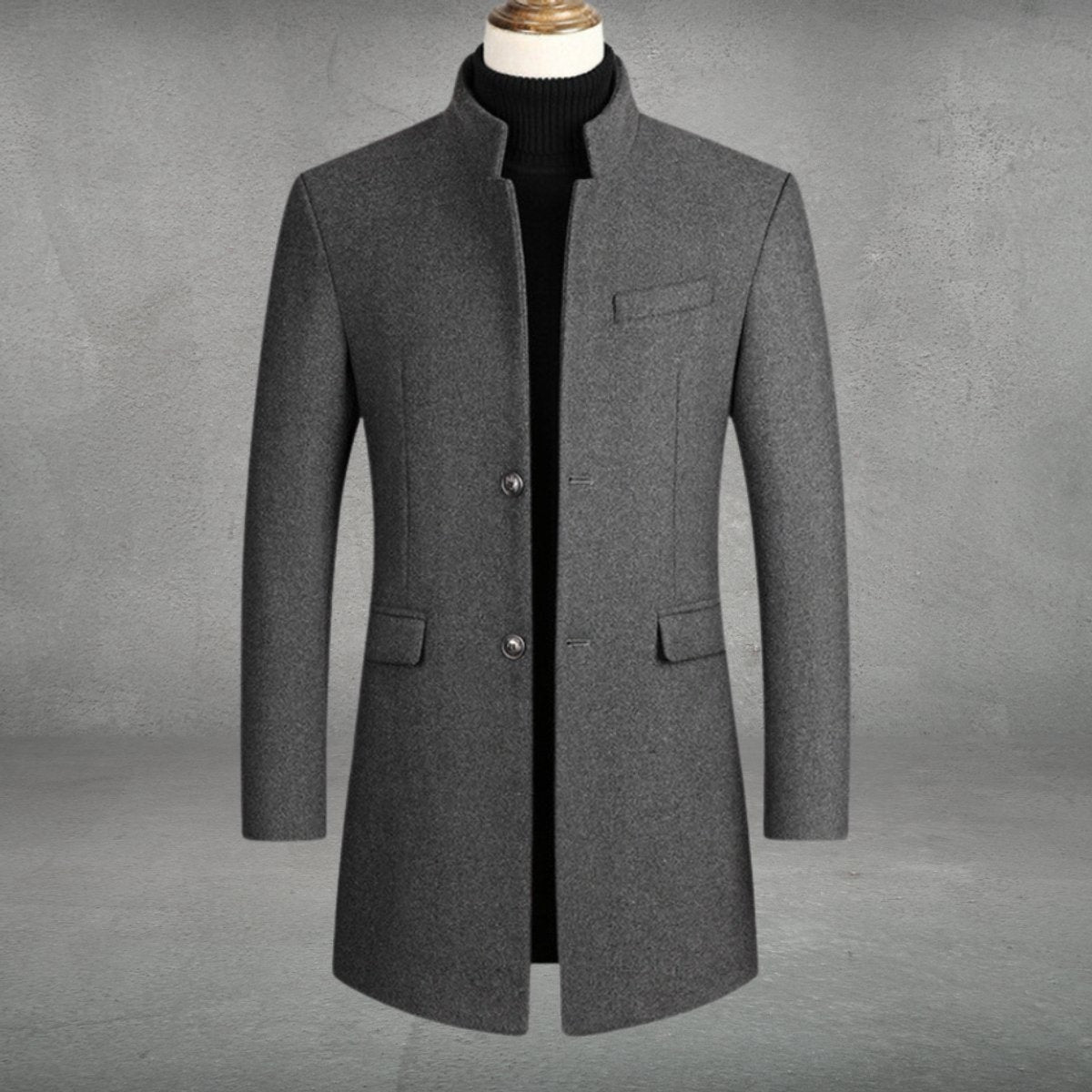 Daniel | Manteau long en mélange de laine pour homme, coupe slim, col montant — 1