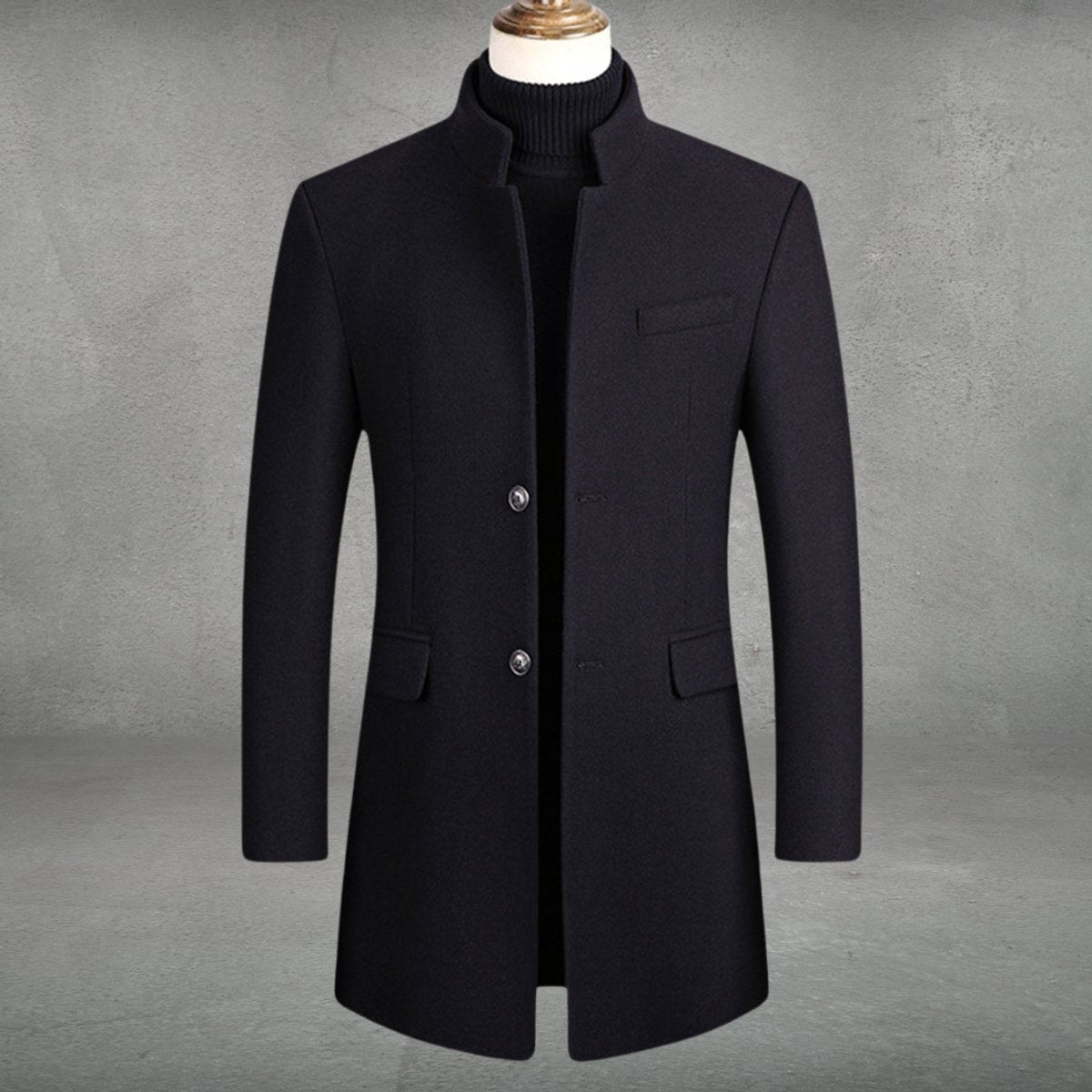 Daniel | Manteau long en mélange de laine pour homme, coupe slim, col montant — 3