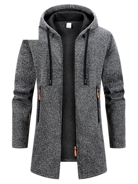 Trench long chaud doublé pour homme, automne/hiver, veste coupe ajustée, décontractée et à la mode, gris, tendance et polyvalente, haut doux et confortable, manches longues, col montant à fermeture éclair en tricot pour homme, couleur unie, pour les rasse — 1