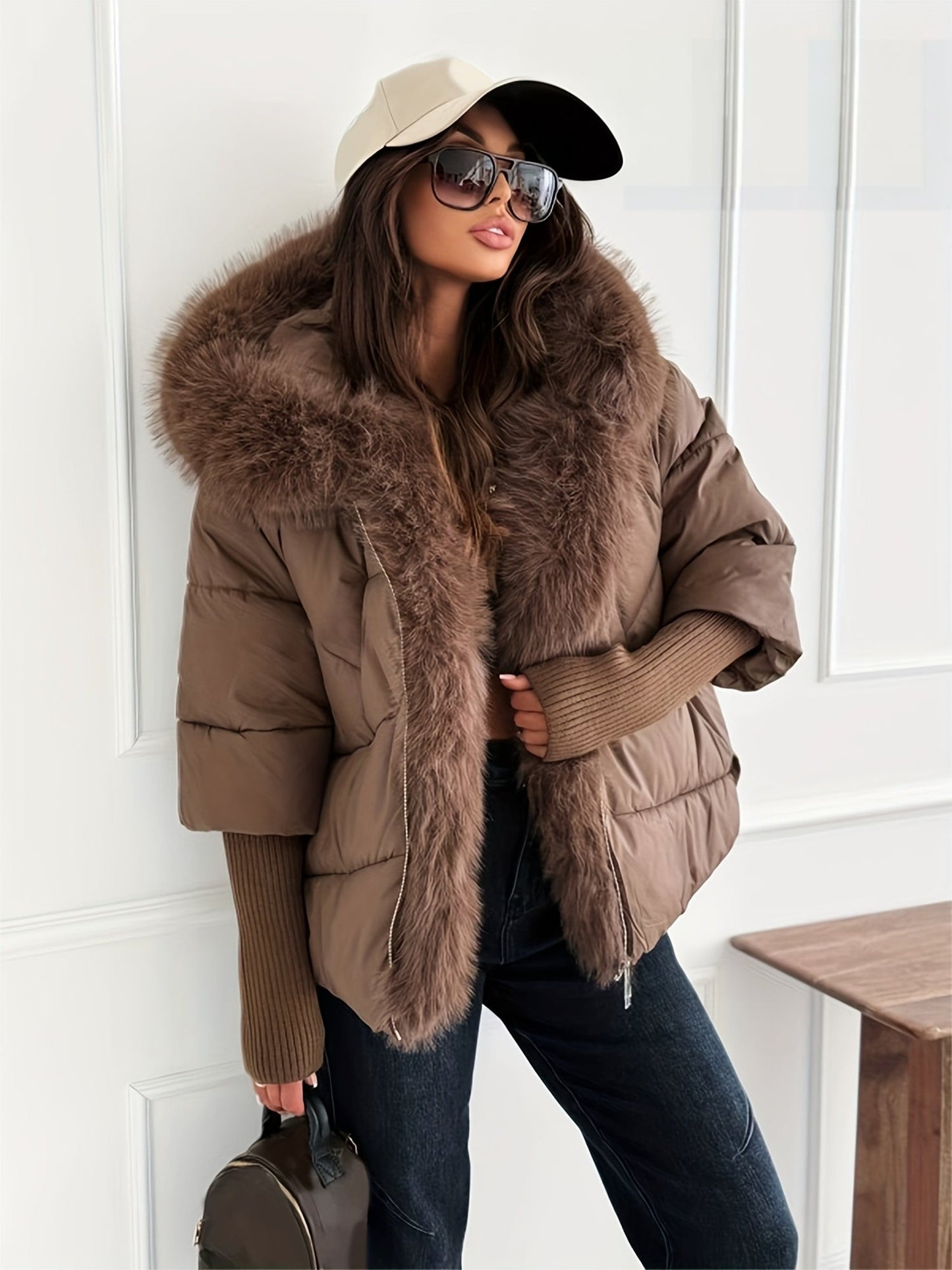 Louise | Manteau Doudoune Matelassé à Capuche Fausse Fourrure pour Femme