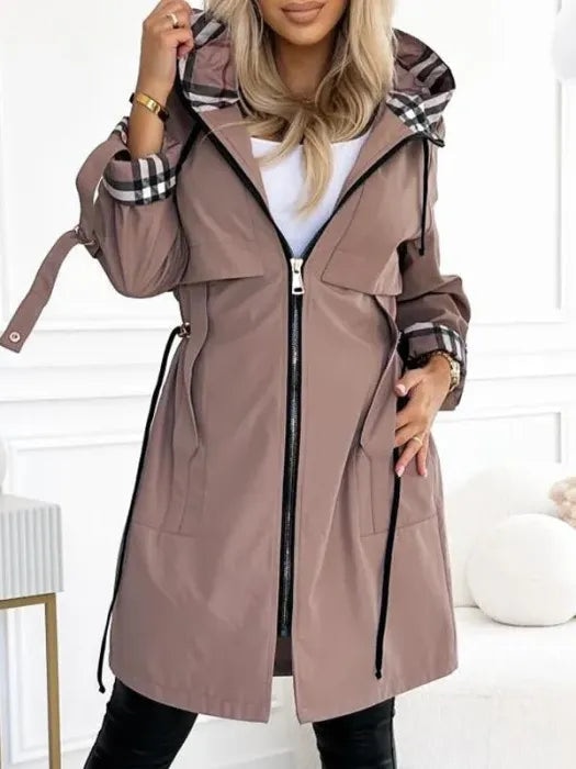 Orla | Pardessus à Capuche Mi-Long Zippé pour Femme