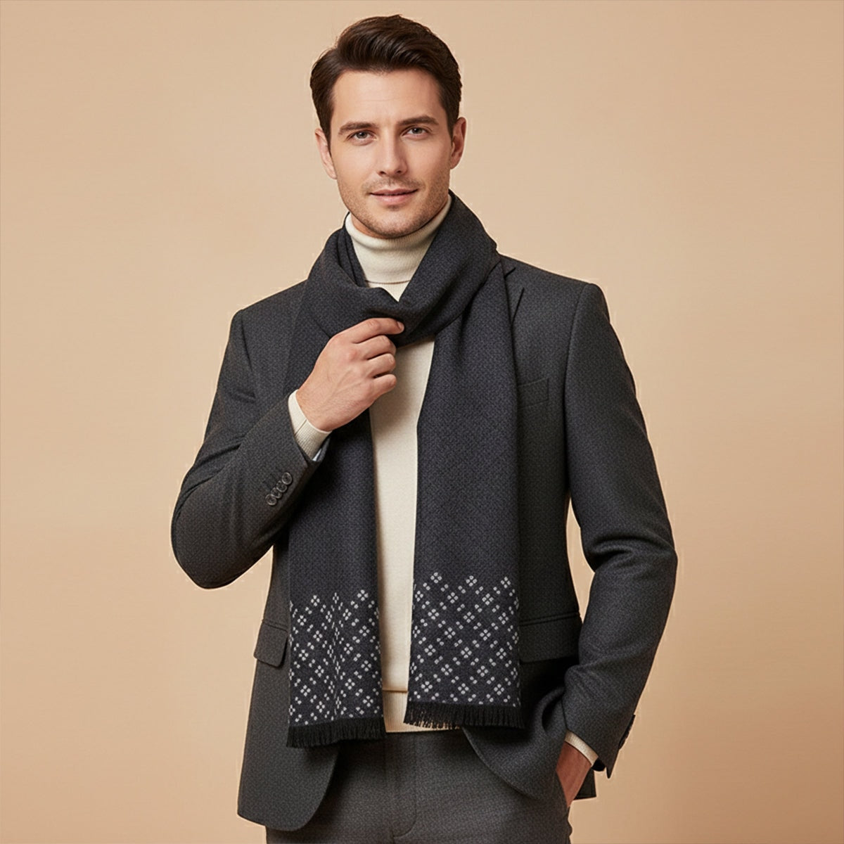 The Champs Élysées Cashmere Merino Scarf for Men - Black — 2
