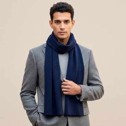 The Montmartre Cashmere Merino Scarf for Men - Navy Blue — 2